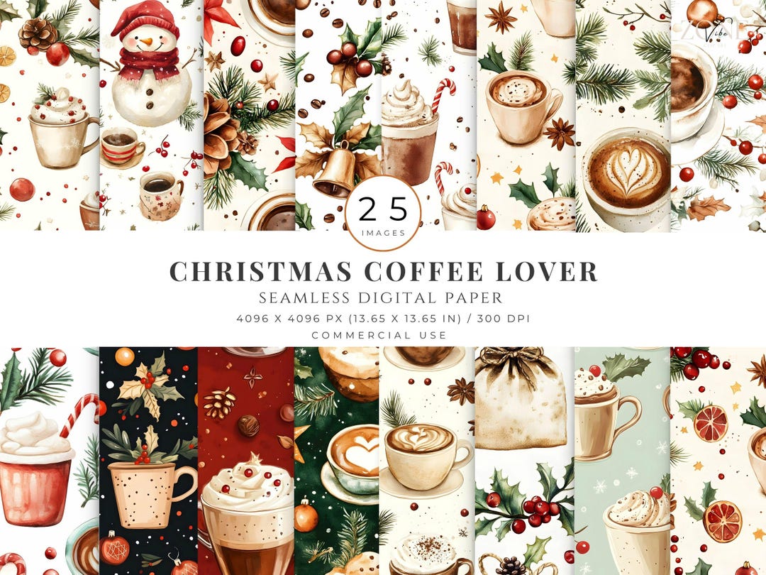 Christmas Coffee Lover Digital Papers for Coffee Lover Gift, Holiday ...