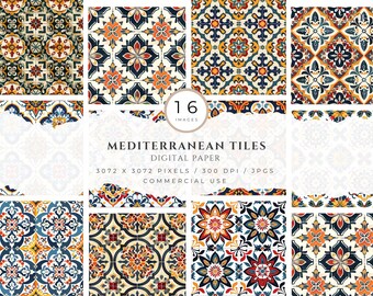 Puede incluir: 16 diseños de papel digital con coloridos patrones de azulejos mediterráneos. Cada diseño tiene 3072 x 3072 píxeles y 300 DPI. Estos patrones sin costuras son perfectos para manualidades, scrapbooking y proyectos digitales.