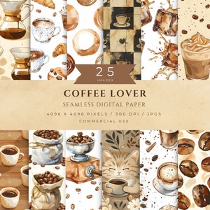Papel digital de café, papel e pôster para copos de cafeteria vintage, presentes para amantes de café, papel de parede de grãos de café, café quente, padrão sem costura jpg