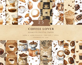 Coffee Digital Paper, Vintage Coffee Shop Cup Paper and Poster, Coffee Lover Gifts, Coffee Beans Wallpaper, Hot Coffee, Seamless Pattern jpg