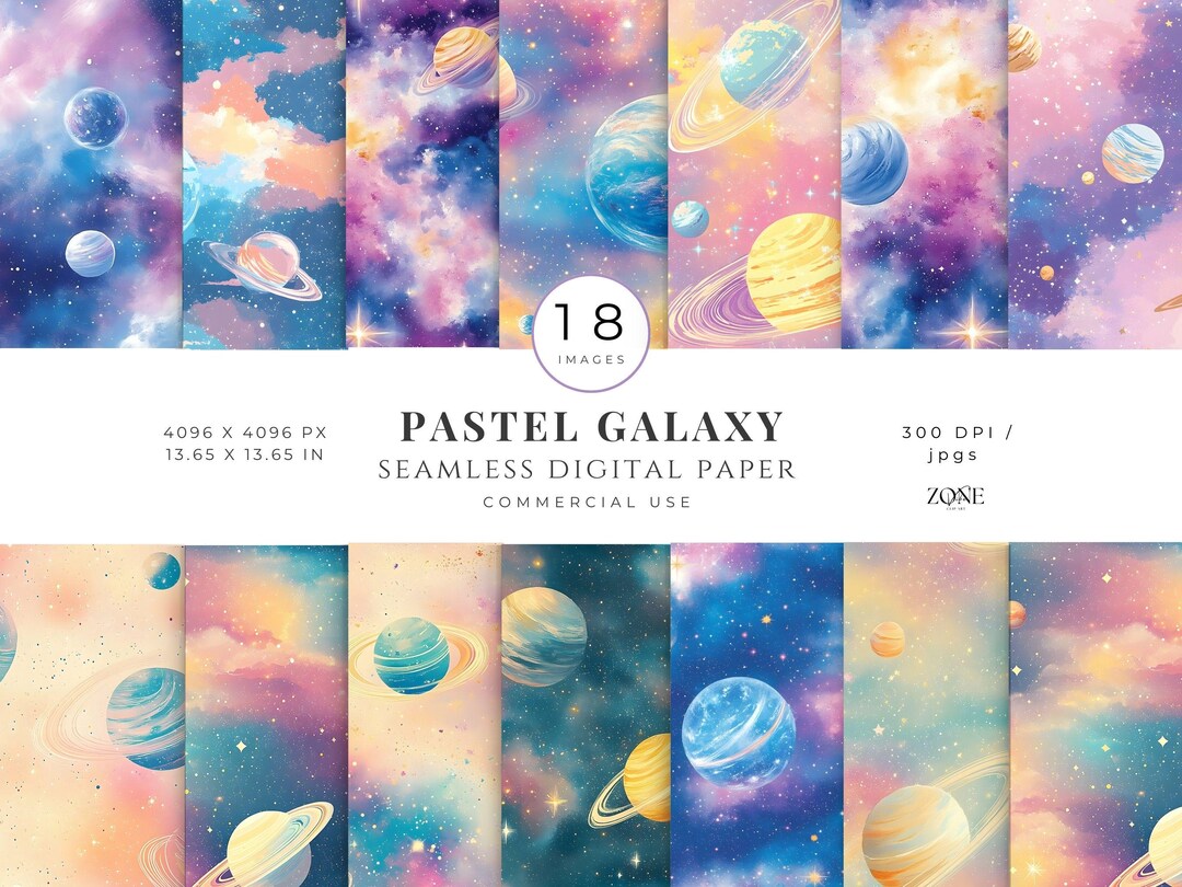 Pastel Galaxy Digital Paper, Galaxy Backdrop Outer Space Seamless ...