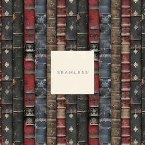 Vintage Book Spine Digital Paper, Ebook Mockup Decorative Book Covers Printable Book Mark, Book Club Book Lover Gift, Seamless Pattern jpg