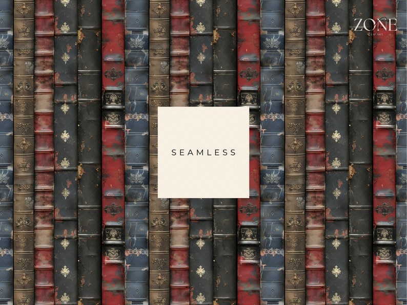 Vintage Book Spine Digital Paper, Ebook Mockup Decorative Book Covers Printable Book Mark, Book Club Book Lover Gift, Seamless Pattern jpg