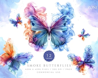 Ethereal Smoke Butterfly Clipart Pack, Fantasy Smoke Butterflies PNG, Printable Paper Craft, Digital Planner Stickers, DIY Butterfly Art