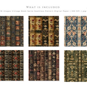 Vintage Book Spine Digital Paper, Ebook Mockup Decorative Book Covers Printable Book Mark, Book Club Book Lover Gift, Seamless Pattern jpg
