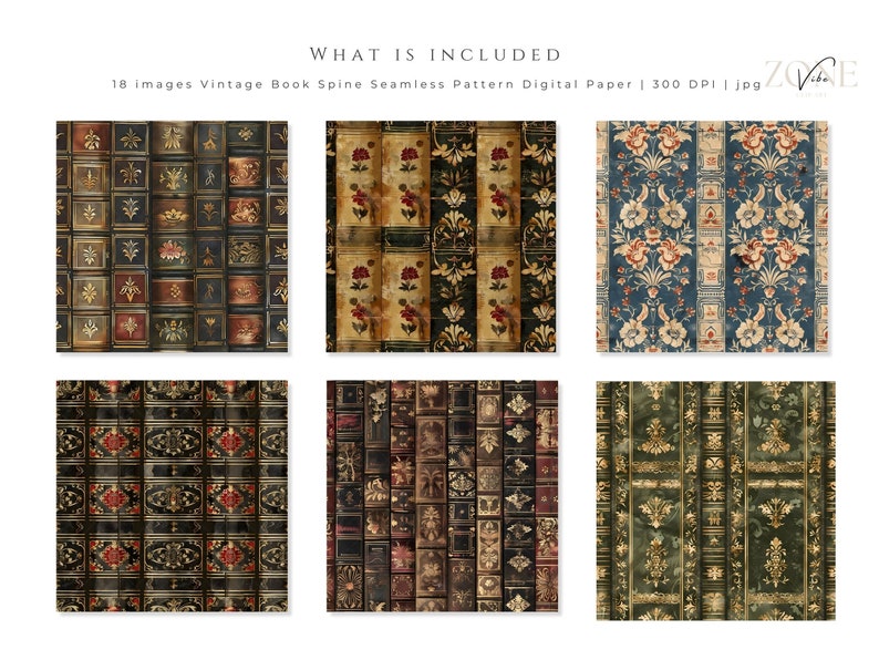 Vintage Book Spine Digital Paper, Ebook Mockup Decorative Book Covers Printable Book Mark, Book Club Book Lover Gift, Seamless Pattern jpg