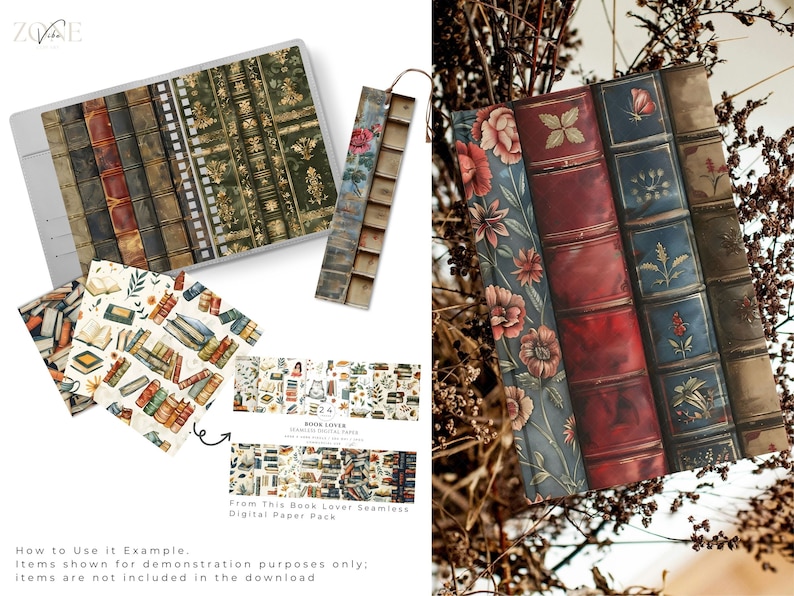 Vintage Book Spine Digital Paper, Ebook Mockup Decorative Book Covers Printable Book Mark, Book Club Book Lover Gift, Seamless Pattern jpg