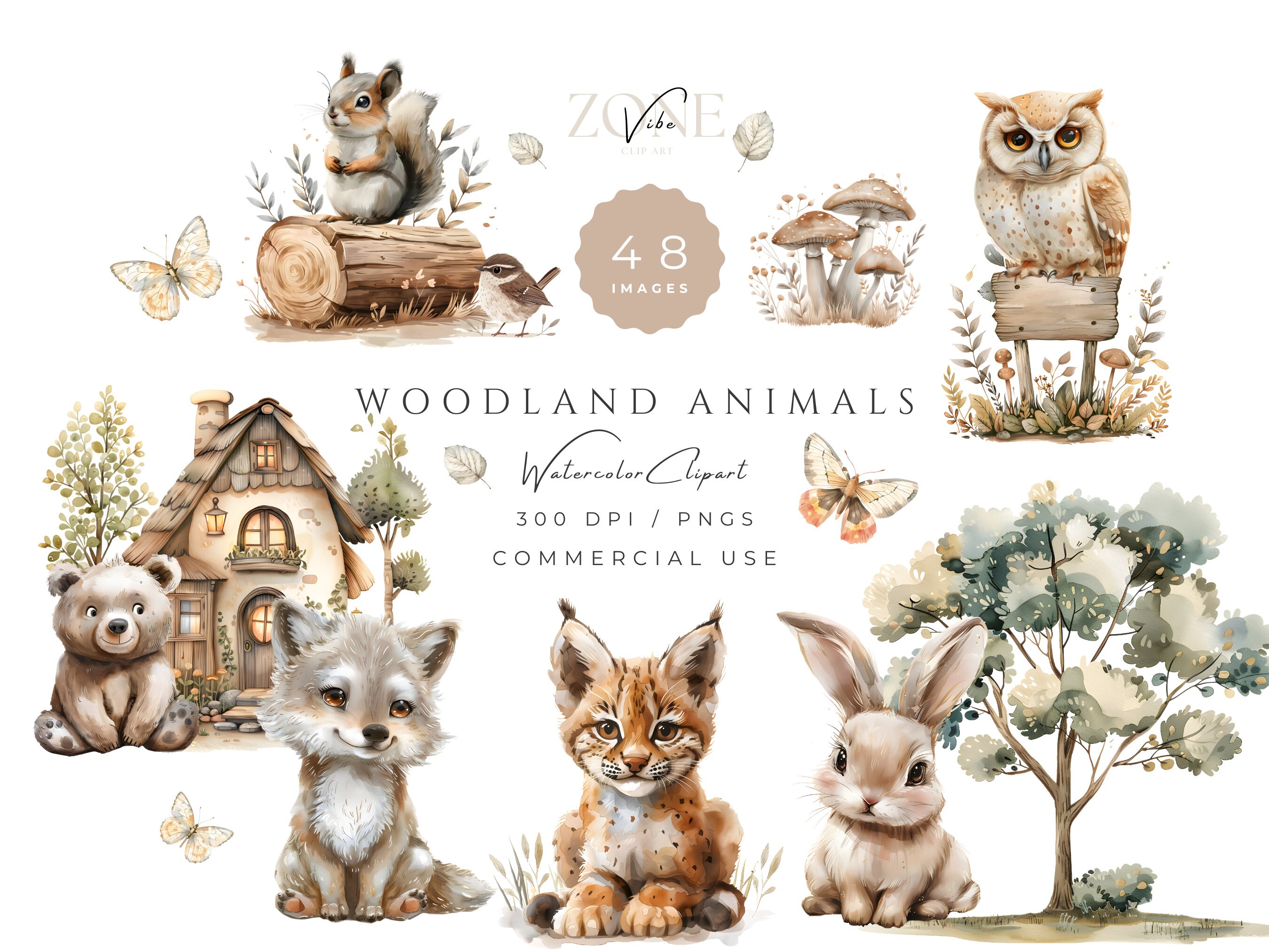Watercolor Fairy Woodland Animals Clipart, Baby Nursery Border for Baby ...