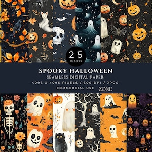 Spooky Halloween Digital Papers, Cute Ghosts, Pumpkins, Halloween Party Printables, Wrapping Paper, Junk Journal, Halloween Gift DIY Crafts