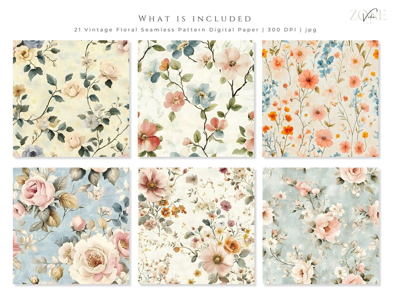 Shabby Chic Flowers Digital Papers, Vintage Floral Fabric, Printable ...