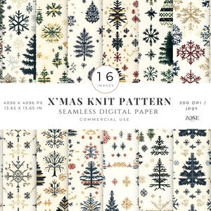 Carta digitale a maglia invernale, motivo natalizio nordico scandinavo senza cuciture, tessuto a maglia, regalo di Natale unico per gli amanti dell'uncinetto