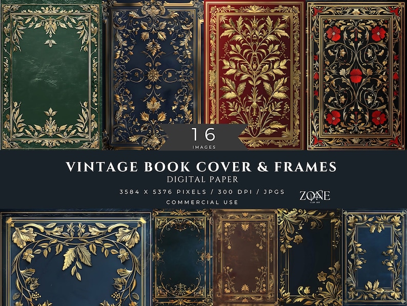 Book Covers Digital Paper for Ebook Mockup Vintage Gold Frame ...