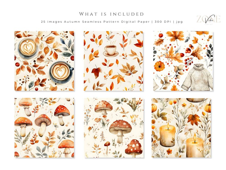 Cozy Autumn Background Watercolor Pumpkin Digital Papers, Fall Junk ...