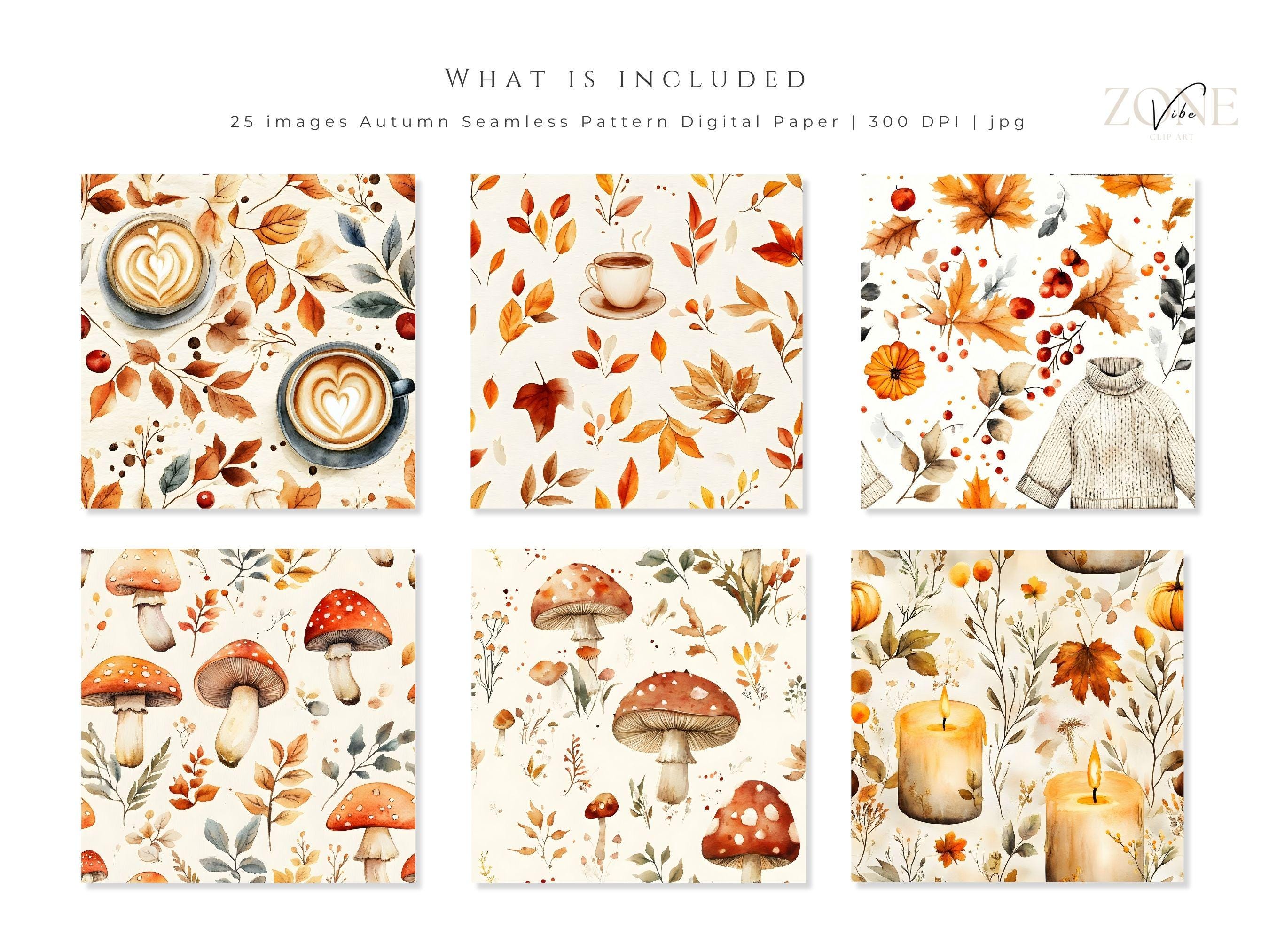 Cozy Autumn Background Watercolor Pumpkin Digital Papers, Fall Junk ...