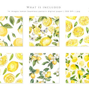 Watercolor Lemon Digital Paper Seamless Pattern, Lemon Print Collection ...