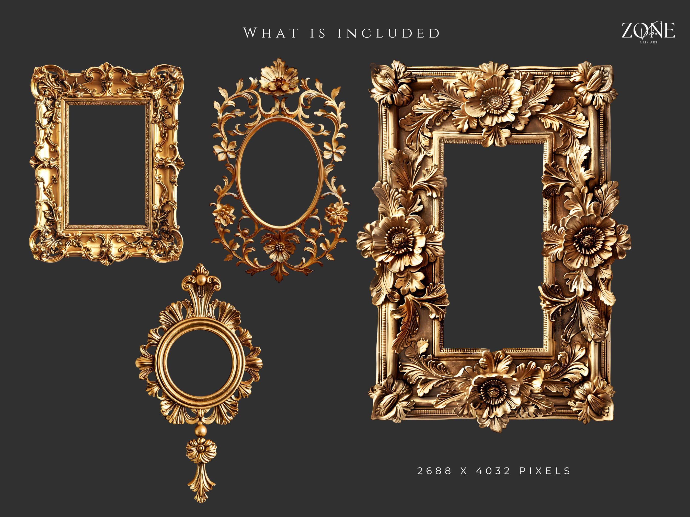 Vintage Gold Frames Clipart, Baroque Antique Frame Clip Art PNG, Junk ...
