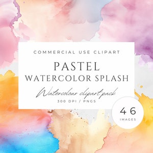 Pastel Watercolor Splatter Clipart watercolor splashes bundle Alcohol ink PNG brush strokes watercolor background digital download