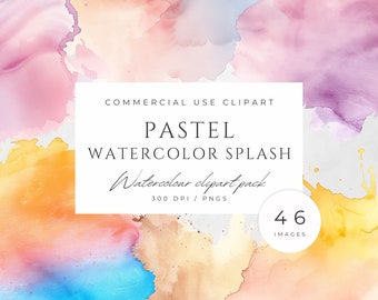 Pastel Watercolor Splatter Clipart watercolor splashes bundle Alcohol ink PNG brush strokes watercolor background digital download
