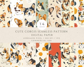 Corgi Dogs Digital Papers Dog Seamless Pattern Background Animal Clipart Digital Download Craft Paper Packs for Crafters and Sublimation POD