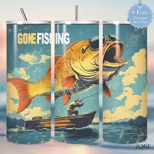 Emballage de gobelet drôle de pêche PNG, conception rétro de la vie de pêcheur, sublimation de gobelet maigre 20 oz, emballage sans couture, cadeau pour papa et amateurs de pêche
