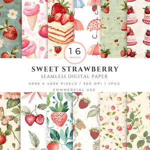 Süße Erdbeere, digitales Papier, süßes Erdbeeren, Shortcake-Druck, Sommer-Obst-Muster, Geburtstagskarte, Scrapbooking, Stoff, Planer