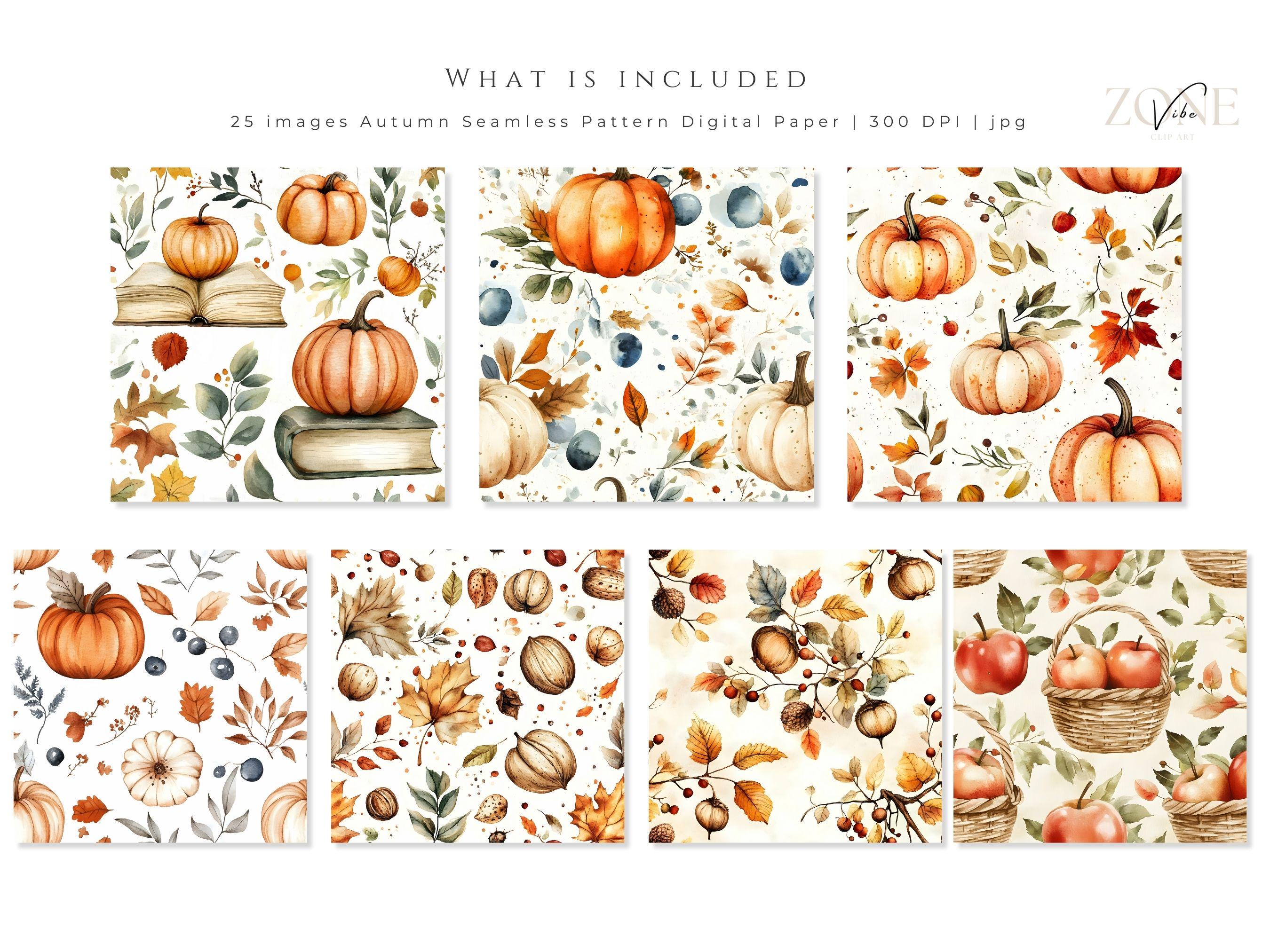 Cozy Autumn Background Watercolor Pumpkin Digital Papers, Fall Junk ...