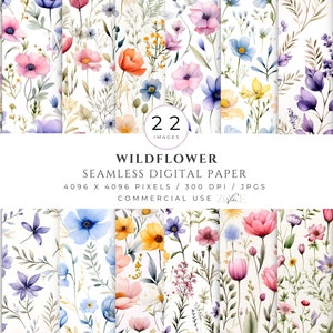Watercolor Wildflowers Digital Paper Seamless Pattern Printable Spring Floral Scrapbook Paper Wildflower Prints JPG Wild Flower Crafts Paper