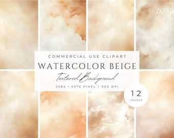 Neutrale Beige Aquarell-Digital-Papiere, cremige Pinselstriche, strukturierter Hintergrund für Kartenherstellung, Planerpapierhandwerk, DIY Scrapbooking