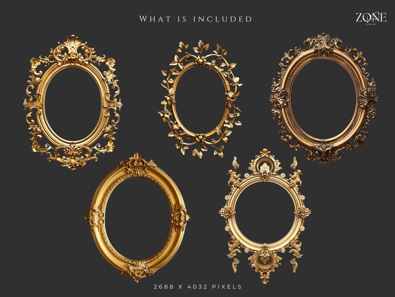 Vintage Gold Frames Clipart, Baroque Antique Frame Clip Art PNG, Junk ...