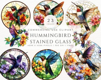 Hummingbird Stained Glass Clipart, Spring Hummingbird Art For Stained Glass Bird Suncatcher, Indoor Window Hanging Decor, Bird lover Gifts