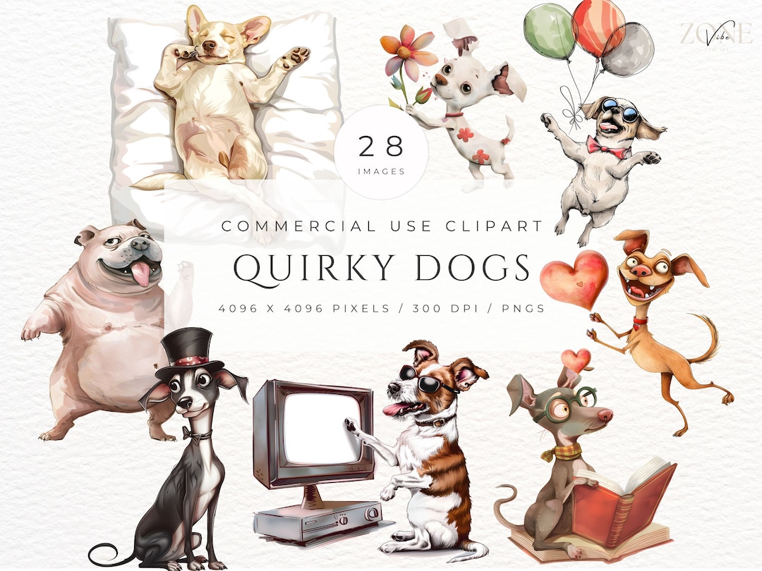 Whimsical Quirky Dogs Clipart Funny Dog Png Whimsy Animals Clip Art for ...