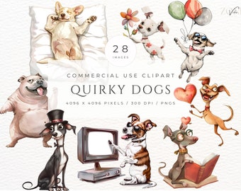 Whimsical Quirky Dogs Clipart Funny Dog Png Whimsy Animals Clip Art for Crafting Sublimation and Scrapbooking Dog Lovers Gift illustrations