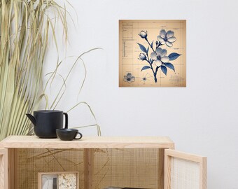 Cherry Blossom Blueprint Wall Art