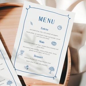 Editable Mediterranean Wedding Menu Template, Amalfi Coast Engagement Party Menu, Hand Drawn Whimsical Printable, Lemon, Italian Party M6