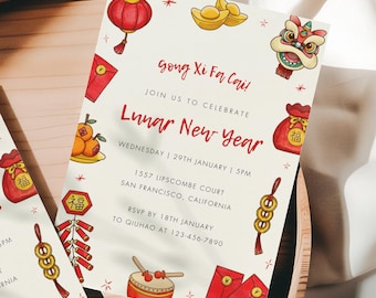 Editable Chinese New Year Invitation Template, 2025 Snake New Year, Lunar New Year Party Invite, Printable Chinese Lunar Celebration Flyer