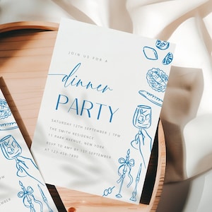 Handgezeichnete illustrierte Einladung, benutzerdefinierte bearbeitbare Dinner-Party-Vorlage, Italien mediterrane Atmosphäre, europäische Hochzeitseinladung, Illustration M8