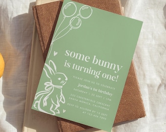 Editable Some Bunny is One Invitation, Bunny Birthday Party Invitation, Boy Rabbit 1st Birthday Invite, Spring First Birthday Bunny Party