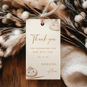 Little Dumpling Baby Shower Thank You Tag, Baby Shower Favor Tag, Dim Sum Theme, Bao Baby Shower, Beige Baby Shower Gift Tag, Printable Tag