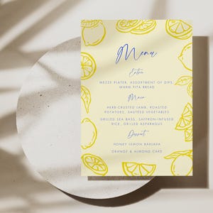 Lemon Bridal Shower Menu, Mediterranean Menu Template Printable, Main Squeeze Bridal Shower, Hand Drawn Wedding Menu, Italy Amalfi Coast C01