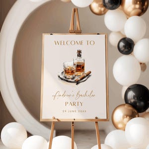 Handgezeichnetes Junggesellenabschied Willkommensschild, Junggesellenabschied, Groomsmen Wochenende, Whisky Zigarre Willkommensschild, Junggesellenabschied Zeichen, Männer Geburtstag Zeichen