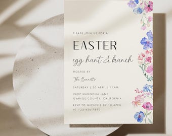 Editable Easter Egg Hunt Invitation, Easter Party Invite Template, Girls Easter Brunch Invitation, Whimsical Wildflower Easter Invitation