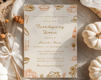 Friendsgiving Dinner Party Invitation, Editable Thanksgiving Potluck Invite, Thanksgiving Dinner Template, Fall Party Autumn Pumpkin Invite