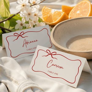 Wavy Bow Place Cards Template, Italian Wedding Name Cards, Mediterranean Name Cards, Italian Dinner Party Decor Amalfi Coast Food Label IE01