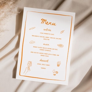 Handgeschriebene Aperol Spritz Brautdusche Menüvorlage, bearbeitbares Hochzeitsmenü mit Zitrusorange, digitaler Sofort-Download, Hens Dinner Party Menü