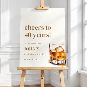Männlich 40. Geburtstag Willkommen Schild Vorlage Prost auf 40 Jahre Willkommen Poster Printable Whisky Willkommensschild Männer 50