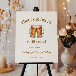 Cheers & Beers Birthday Welcome Sign Template, Printable Beer Party Poster for Adult Birthday, Birthday Welcome Sign For Men Male 40th Decor