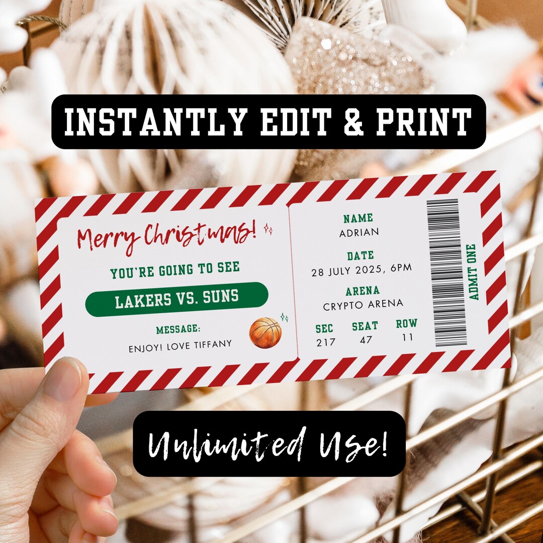 Editable Christmas Basketball Game Ticket, Surprise Gift Basketball ...