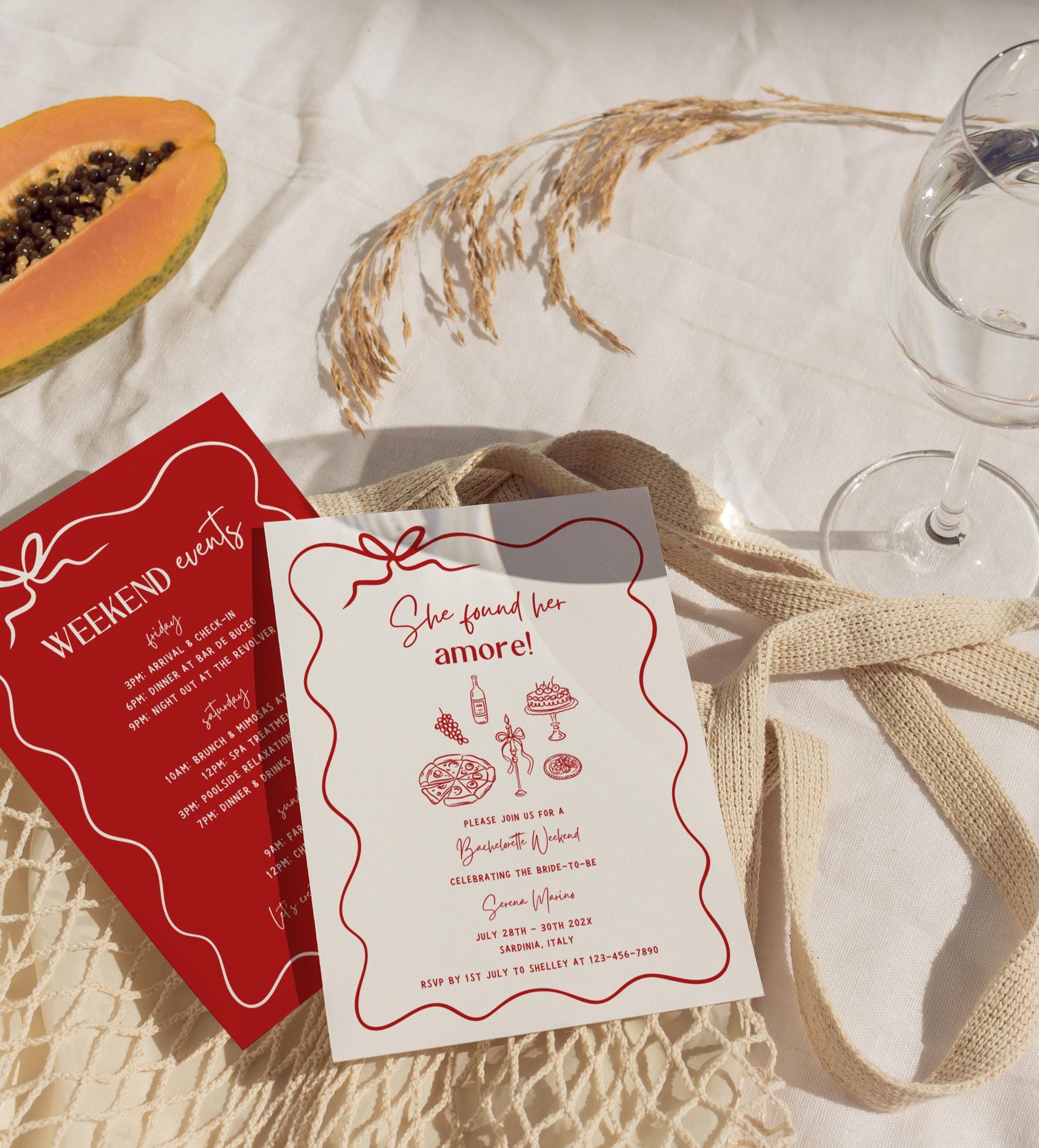 Amore Bachelorette Itinerary Template, Italian Summer Bridal