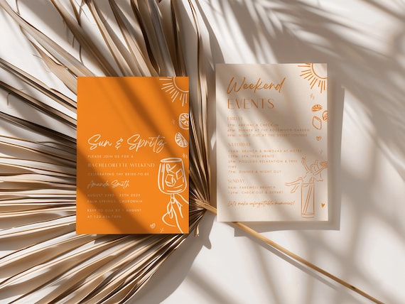 Aperol Spritz Bachelorette Party Invitation Itinerary Template, Beach Bachelorette Invite & Itinerary, Sun and Spritz Bachelorette Weekend