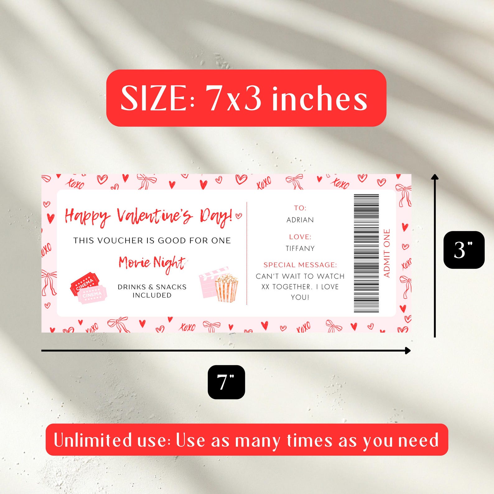 Editable Valentine's Day Ticket, Printable Valentine Coupon, Valentine ...